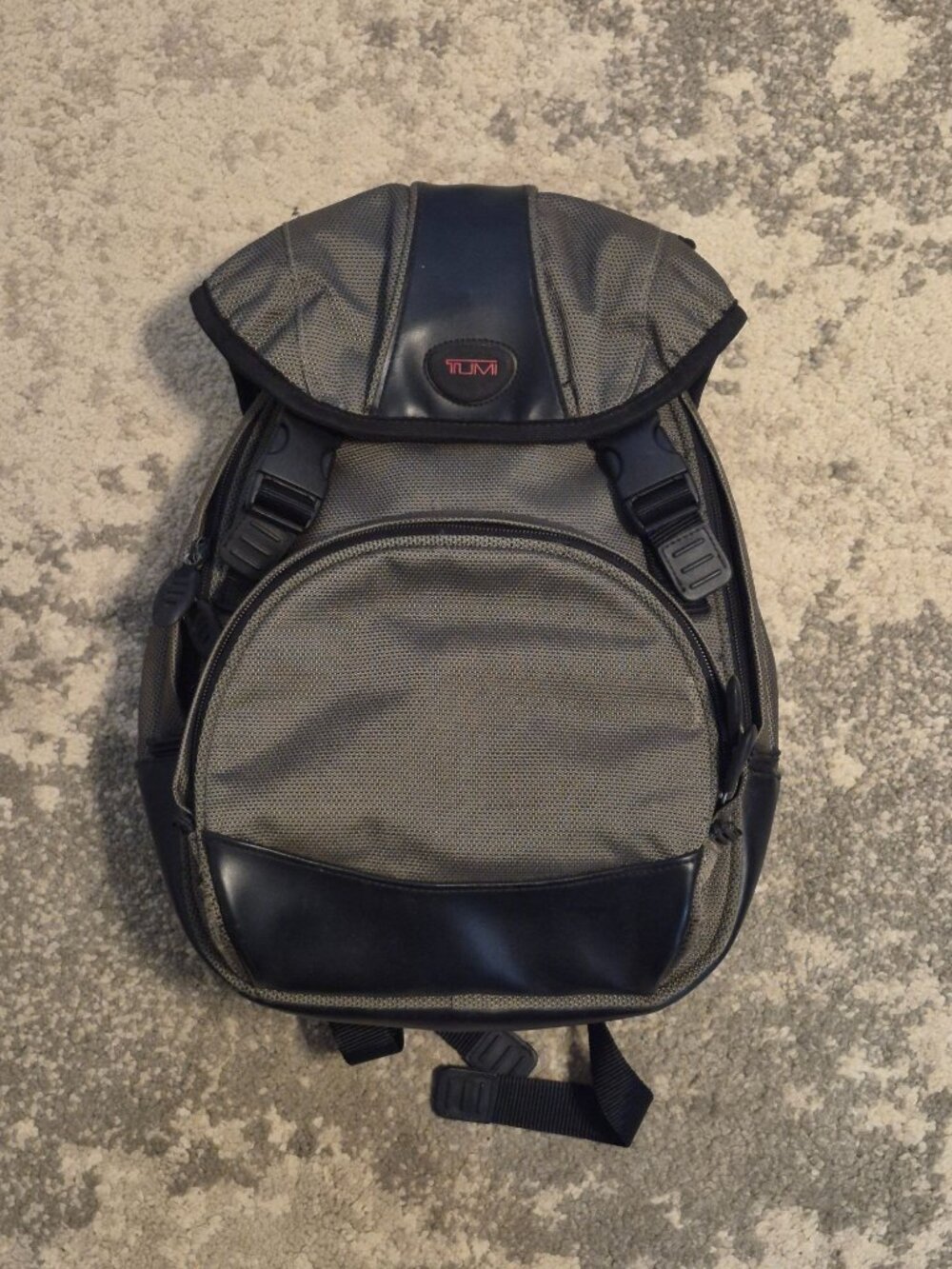 Tumi Small Leather Nylon Travel Work City Zip Pocket Adjustable Backpack